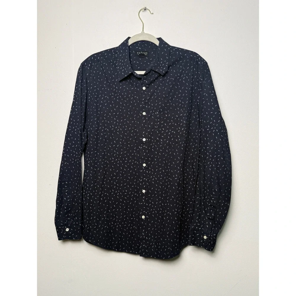 Velvet by Graham & Spencer Mens Medium Navy Lightning Bolt Long Sleeve Shirt